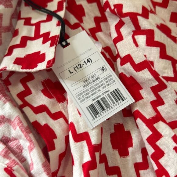 *NWT Shade & Shore Large (12-14) Red Cropped Button Up Short Sleeve Cover Up - Picture 6 of 8